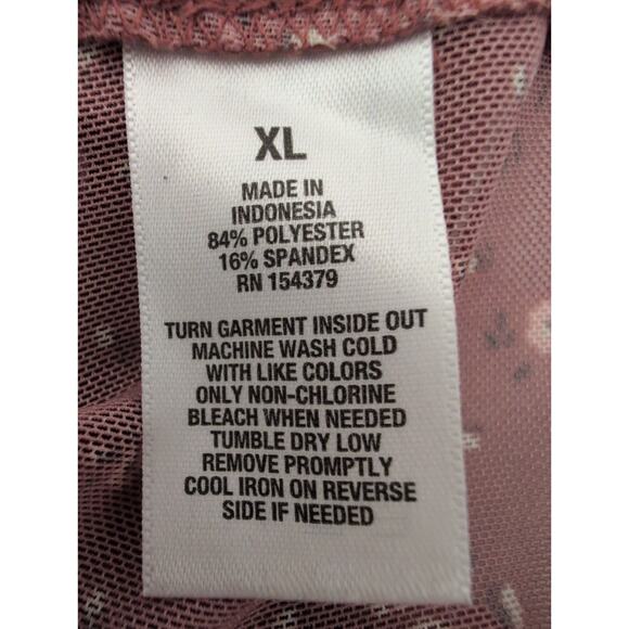 Sheer Mesh Pink Floral Top Women XL Y2K Fairy Grunge Coquette Romantic Stretch - Picture 5 of 5